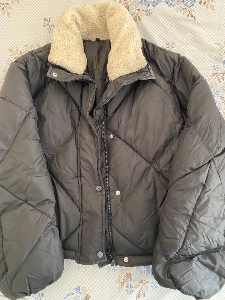 Düğmeli Kadın Kışlık Siyah Midi Mont - Görsel 2