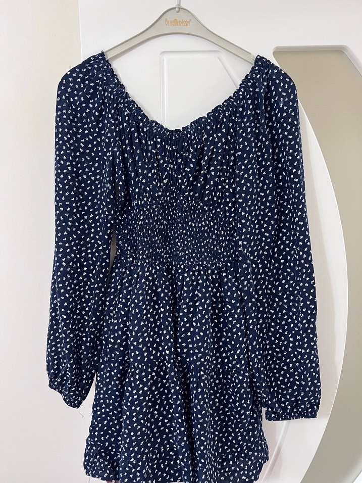 V Yaka Uzun Kollu Batik Desen Midi Elbise - Görsel 3