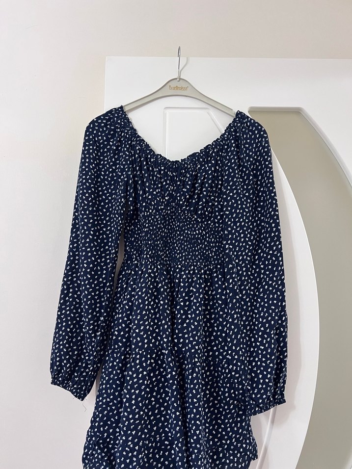 V Yaka Uzun Kollu Batik Desen Midi Elbise - Görsel 4