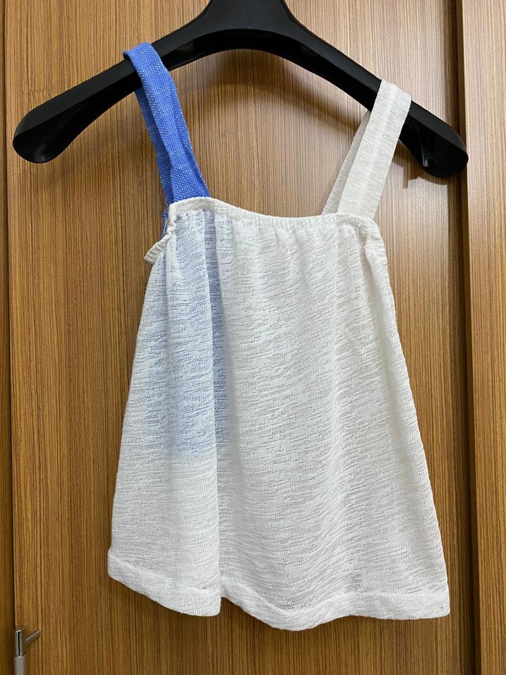 Mavi Beyaz Bağlamalı Desenli Kız Çocuk Atlet - Görsel 3