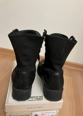 Siyah Deri Blok Topuklu Gotik Kadın Bot - Görsel 7