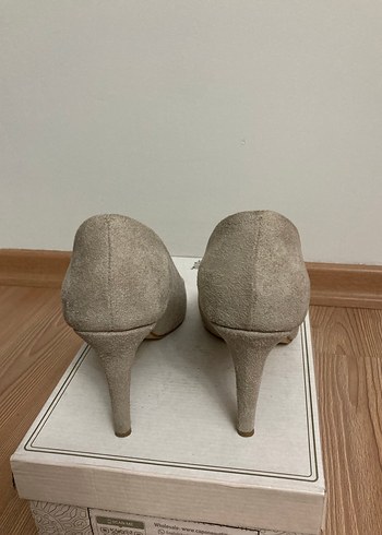 Bej Süet Stiletto Kadın Topuklu Ayakkabı - Görsel 6