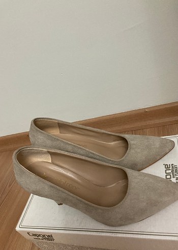 Bej Süet Stiletto Kadın Topuklu Ayakkabı - Görsel 4