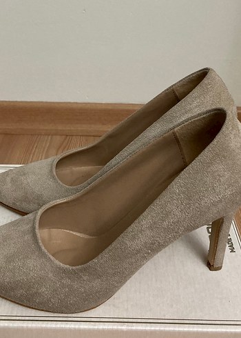 Bej Süet Stiletto Kadın Topuklu Ayakkabı - Görsel 2