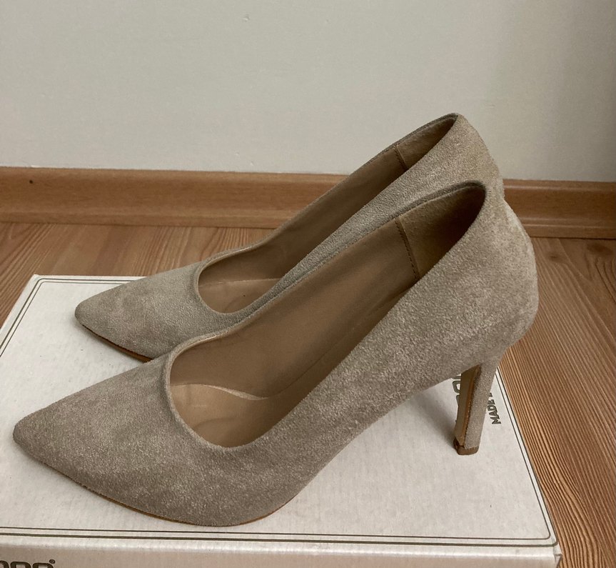 Bej Süet Stiletto Kadın Topuklu Ayakkabı - Görsel 2