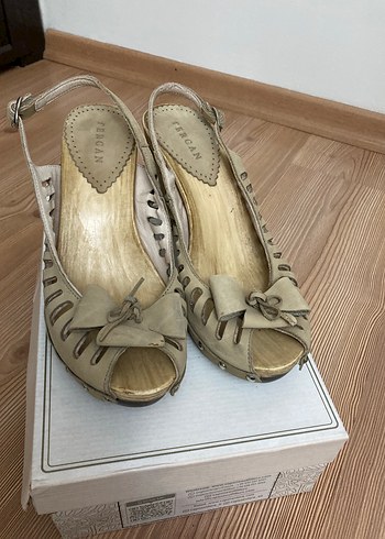 Bej Platform Topuklu Bohem Sandalet - Görsel 5