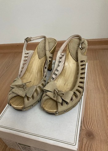 Bej Platform Topuklu Bohem Sandalet - Görsel 2