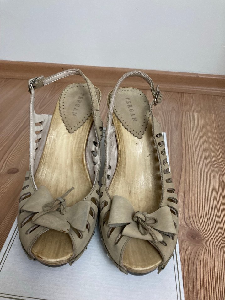 Bej Platform Topuklu Bohem Sandalet - Görsel 3