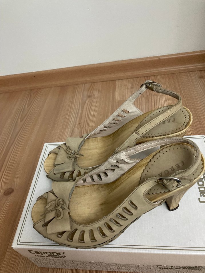 Bej Platform Topuklu Bohem Sandalet - Görsel 4