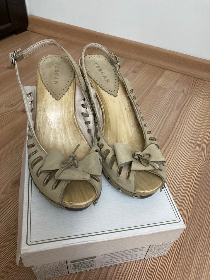 Bej Platform Topuklu Bohem Sandalet - Görsel 5