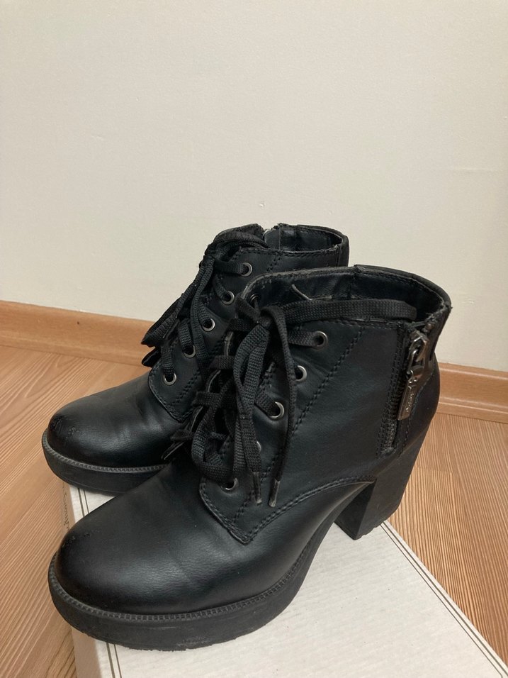 Siyah Deri Kadın Blok Topuklu Bot - Görsel 2