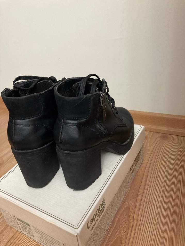 Siyah Deri Kadın Blok Topuklu Bot - Görsel 4