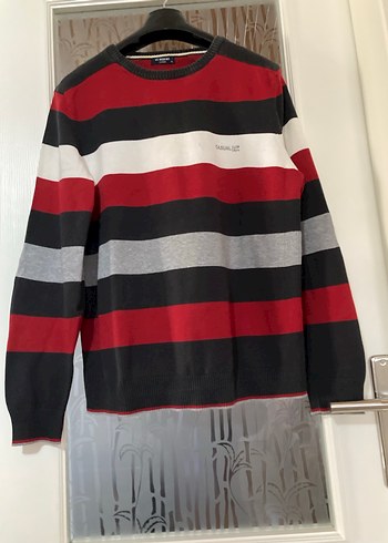 Çizgili Pamuklu Erkek Triko Kazak - Görsel 5