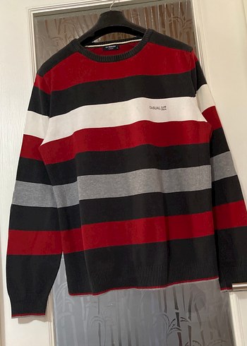 Çizgili Pamuklu Erkek Triko Kazak - Görsel 6