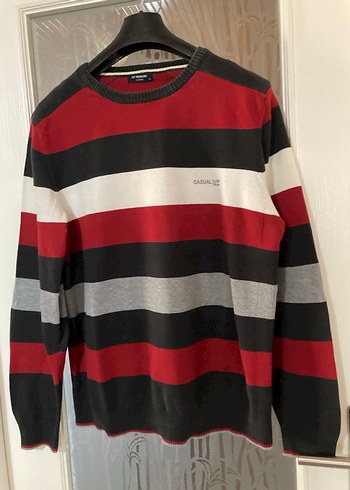 Çizgili Pamuklu Erkek Triko Kazak - Görsel 3