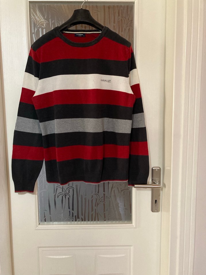 Çizgili Pamuklu Erkek Triko Kazak - Görsel 2