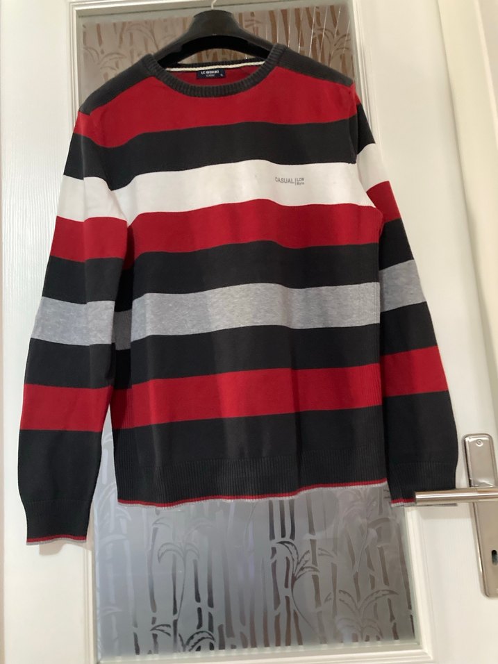 Çizgili Pamuklu Erkek Triko Kazak - Görsel 5