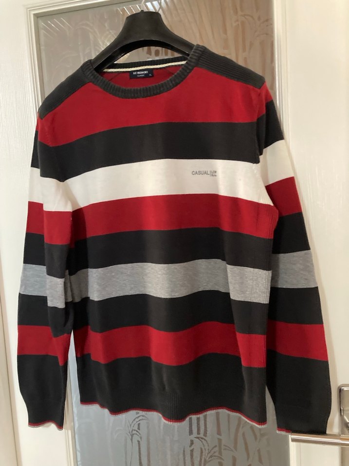 Çizgili Pamuklu Erkek Triko Kazak - Görsel 3