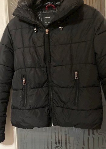 Kadın Siyah Mini Kışlık Fermuarlı Mont - Görsel 6