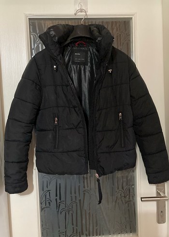 Kadın Siyah Mini Kışlık Fermuarlı Mont - Görsel 5