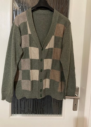 Yeşil renkli önü kare desenli hırka - Görsel 6