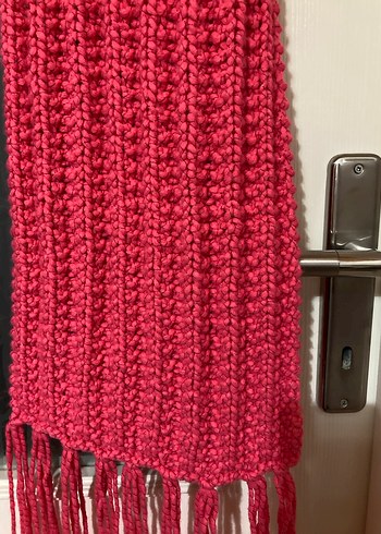 Pembe Örgü Kadın Şal Püsküllü - Görsel 3