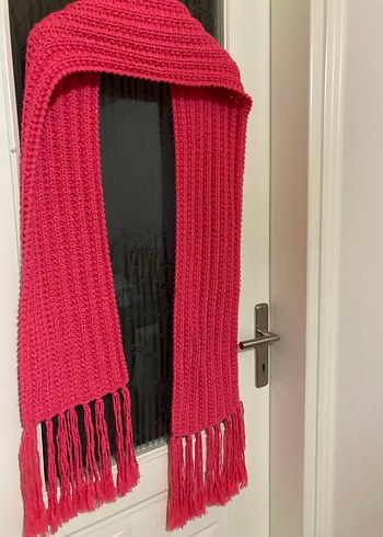 Pembe Örgü Kadın Şal Püsküllü - Görsel 2