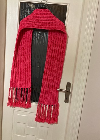 Pembe Örgü Kadın Şal Püsküllü - Görsel 4