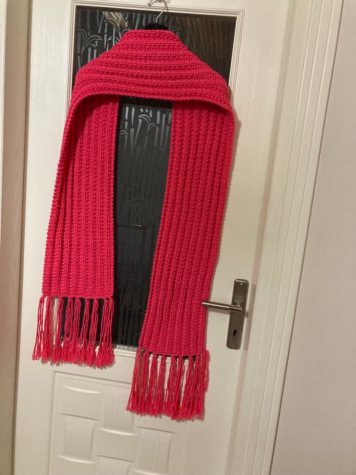 Pembe Örgü Kadın Şal Püsküllü - Görsel 4