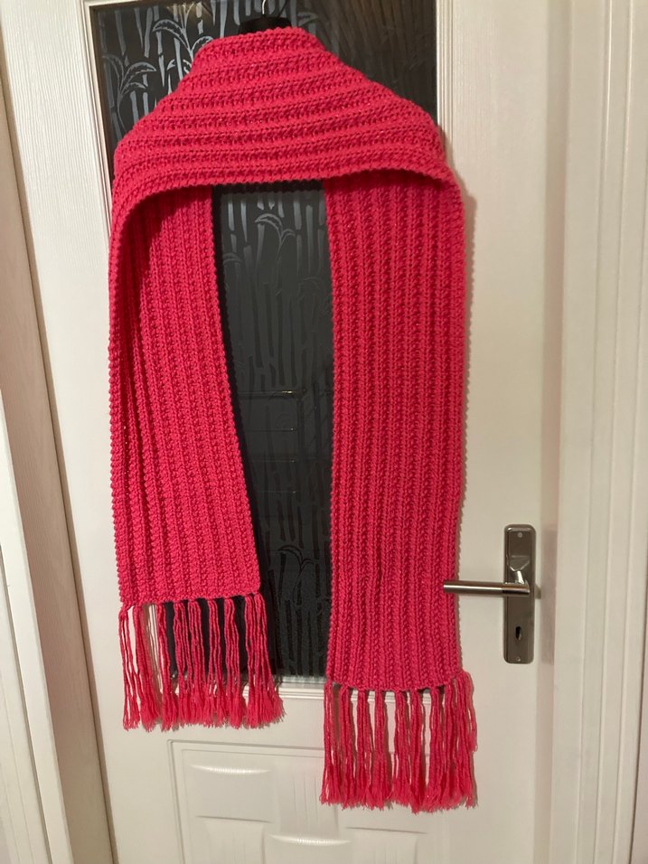 Pembe Örgü Kadın Şal Püsküllü - Görsel 5