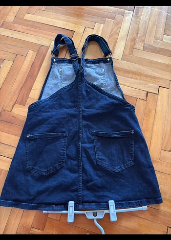 Kadın Lacivert Denim Kısa Askılı Salopet - Görsel 2