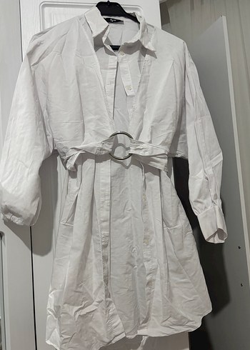 Kadın Beyaz Midi Keten Uzun Kollu Elbise - Görsel 3