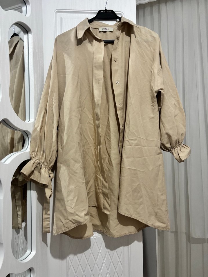 Kadın Beyaz Midi Keten Uzun Kollu Elbise - Görsel 4