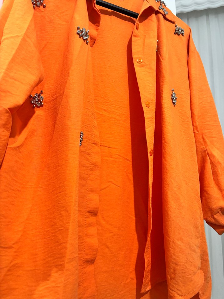 Nakışlı Turuncu Mini Kadın Gömlek - Görsel 2