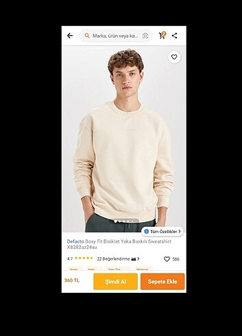 Defacto boxy fit uzun kollu sweatshirt bej rengi