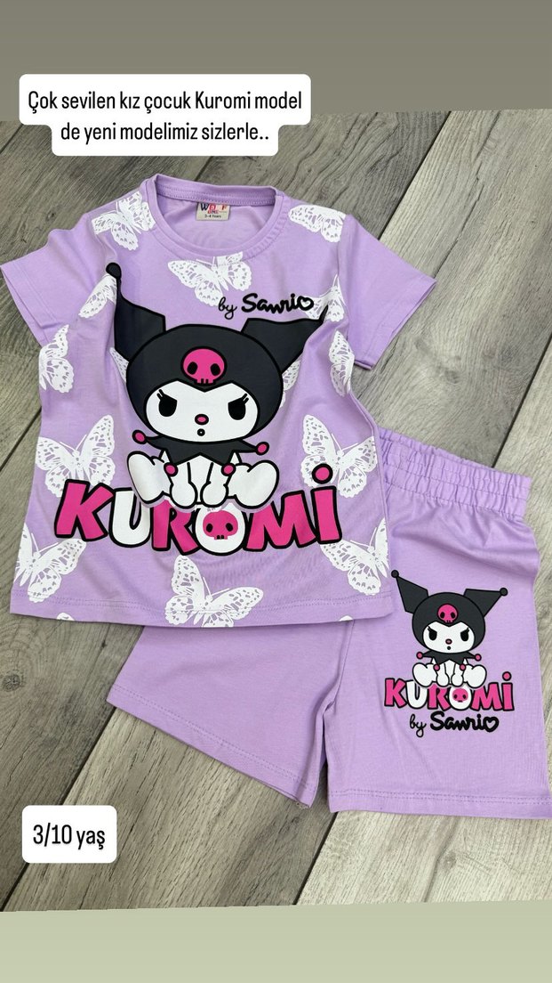 Kız Çocuk Mor Kuromi Baskılı Takım - Görsel 2