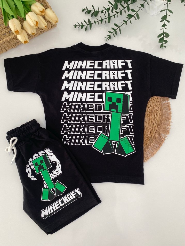 Minecraft Baskılı Siyah Erkek Çocuk Takımı - Görsel 2
