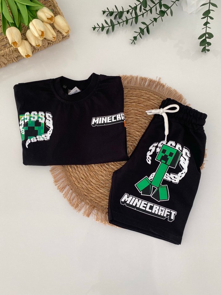 Minecraft Baskılı Siyah Erkek Çocuk Takımı - Görsel 4