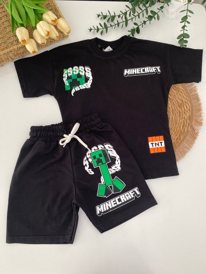 Minecraft Baskılı Siyah Erkek Çocuk Takımı - Görsel 3