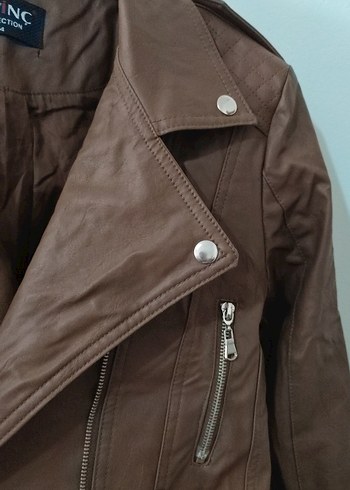 Kahverengi Deri Biker Ceket - Görsel 2