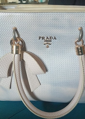 Beyaz Yılan Desenli Prada Kadın Çanta