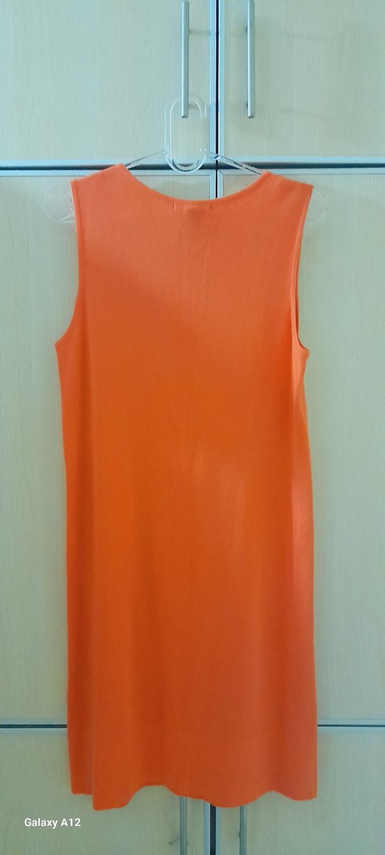 Turuncu ve krem rengi Midi Triko Elbise - Görsel 2