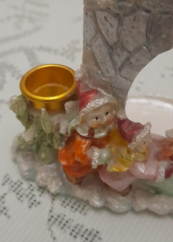 Vintage Noel Figürlü Mumluk, Köprü Dekoru  El Boyaması - Görsel 2