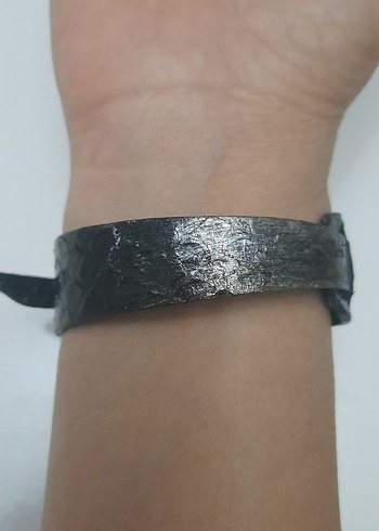 Siyah Deri Grunge Punk Unisex Bileklik - Görsel 4