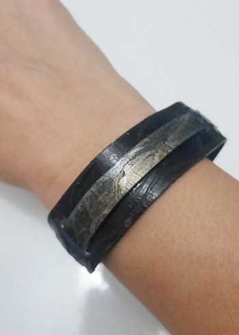 Siyah Deri Grunge Punk Unisex Bileklik - Görsel 3