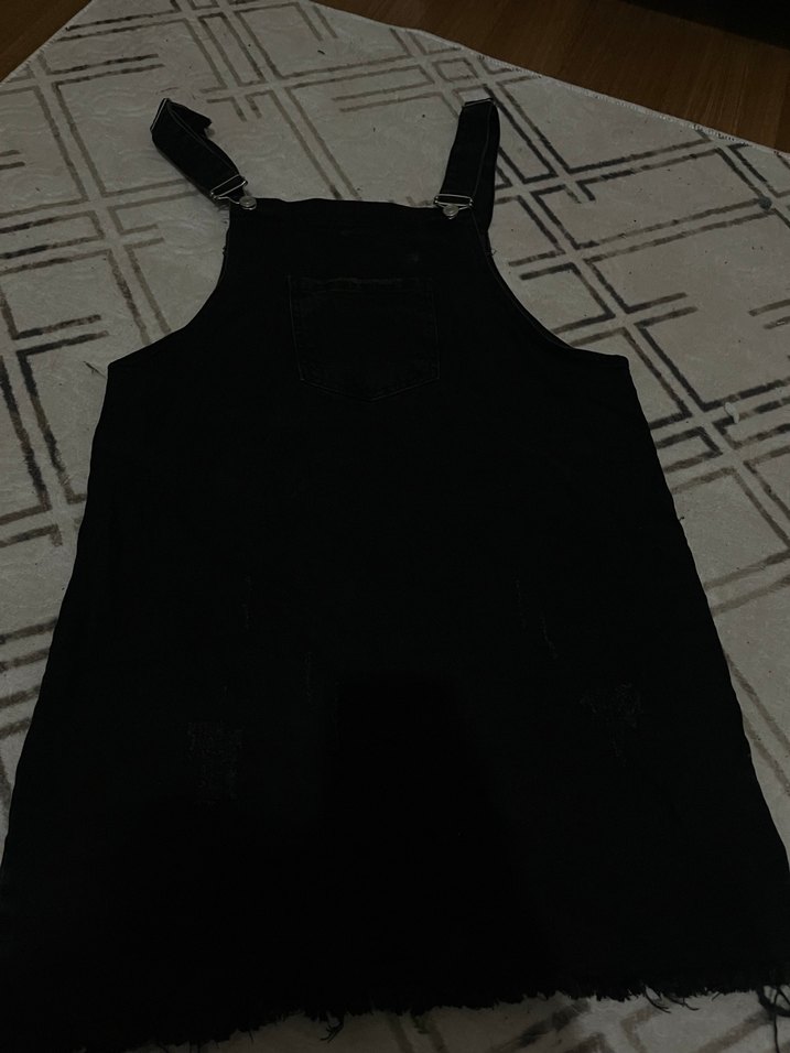 Siyah Kısa Kadın Salopet Elbise - Görsel 3