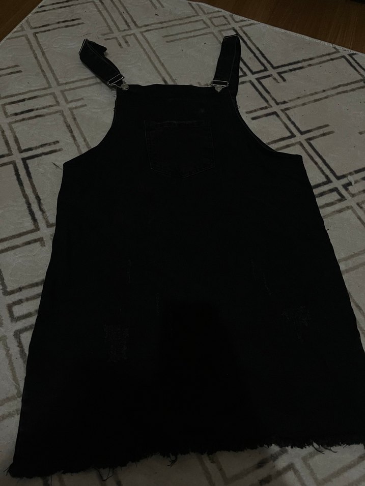 Siyah Kısa Kadın Salopet Elbise - Görsel 2