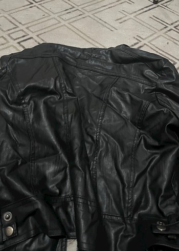 Siyah Deri Biker Ceket, Fermuarlı, Yüksek Yaka - Görsel 5