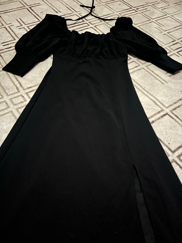 Siyah Uzun Gotik Drapeli Elbise - Görsel 2