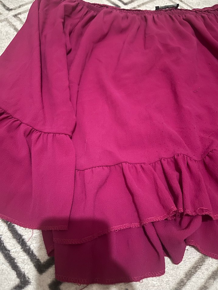 Bordo Fırfırlı Bohem Kadın Bluz - Görsel 2